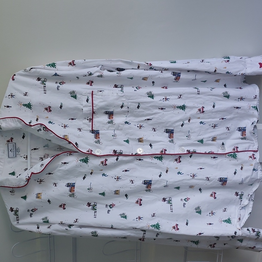 Petite Plume Holiday Town Brushed Cotton Twill Pajamas Top Only Large PJ